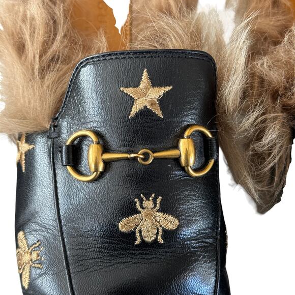 Gucci Horsebit Bee Princetown Fur Mules Loafers Black Size EU 37 US 7 - Picture 5 of 15